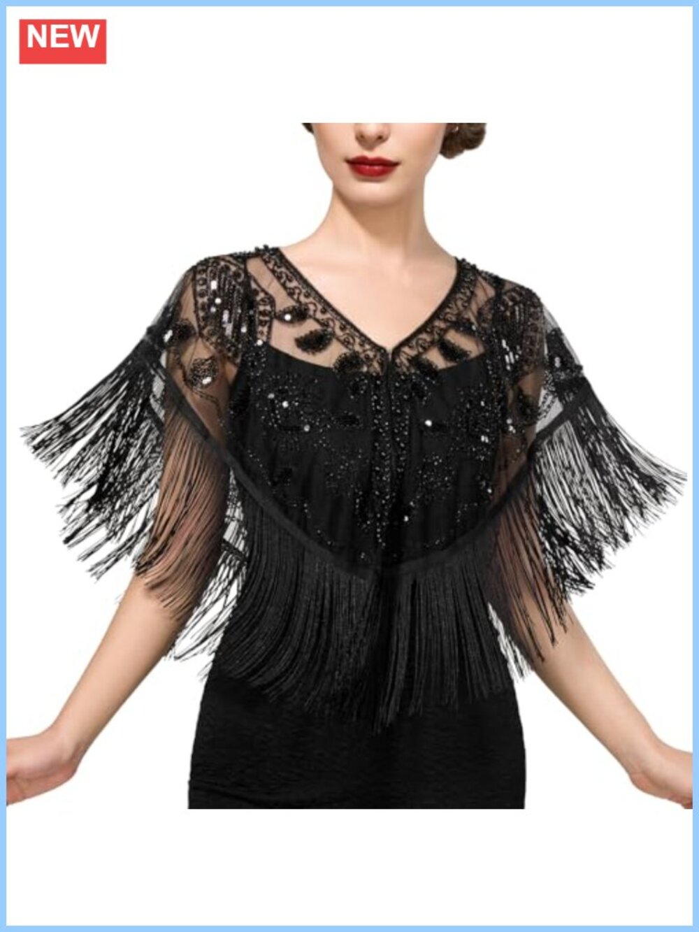 1920s Shawl Wrap Sequin Beaded Flapper Evening Pashmina Formal Party